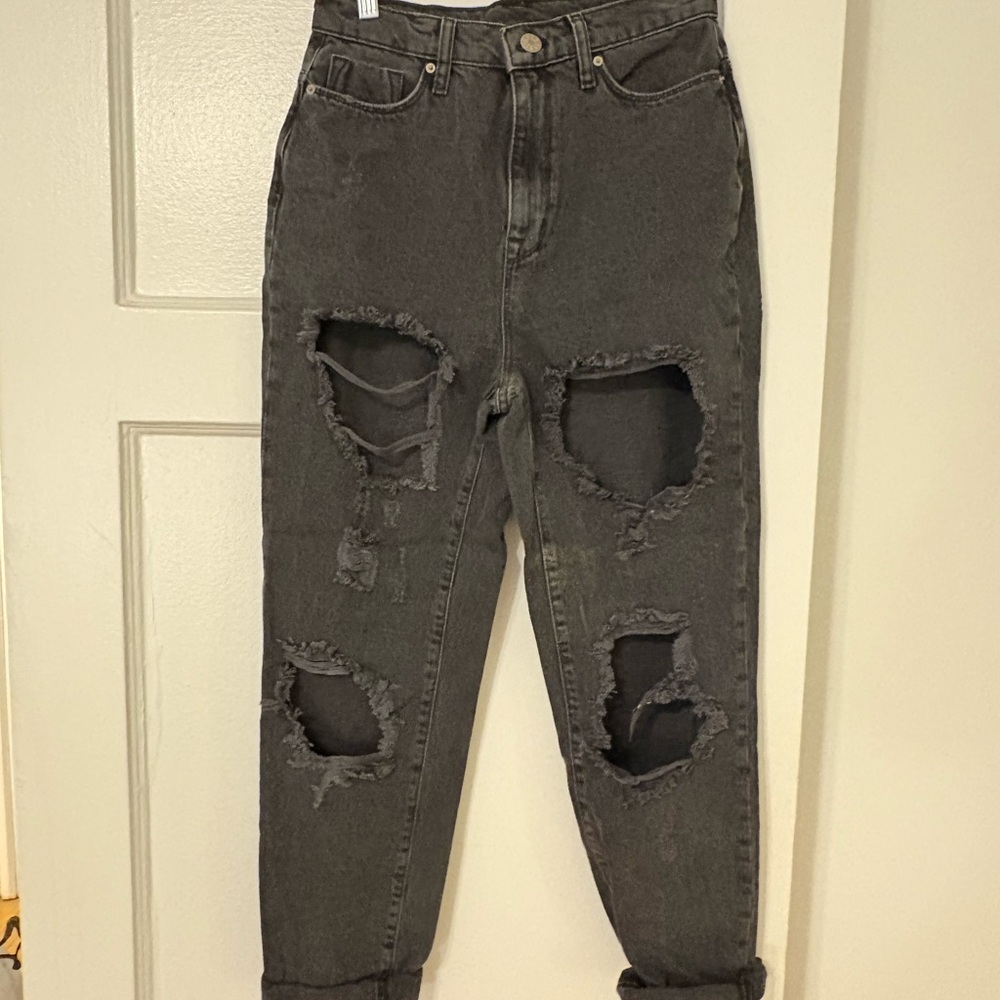 Distressed Gray High-Waisted Jeans